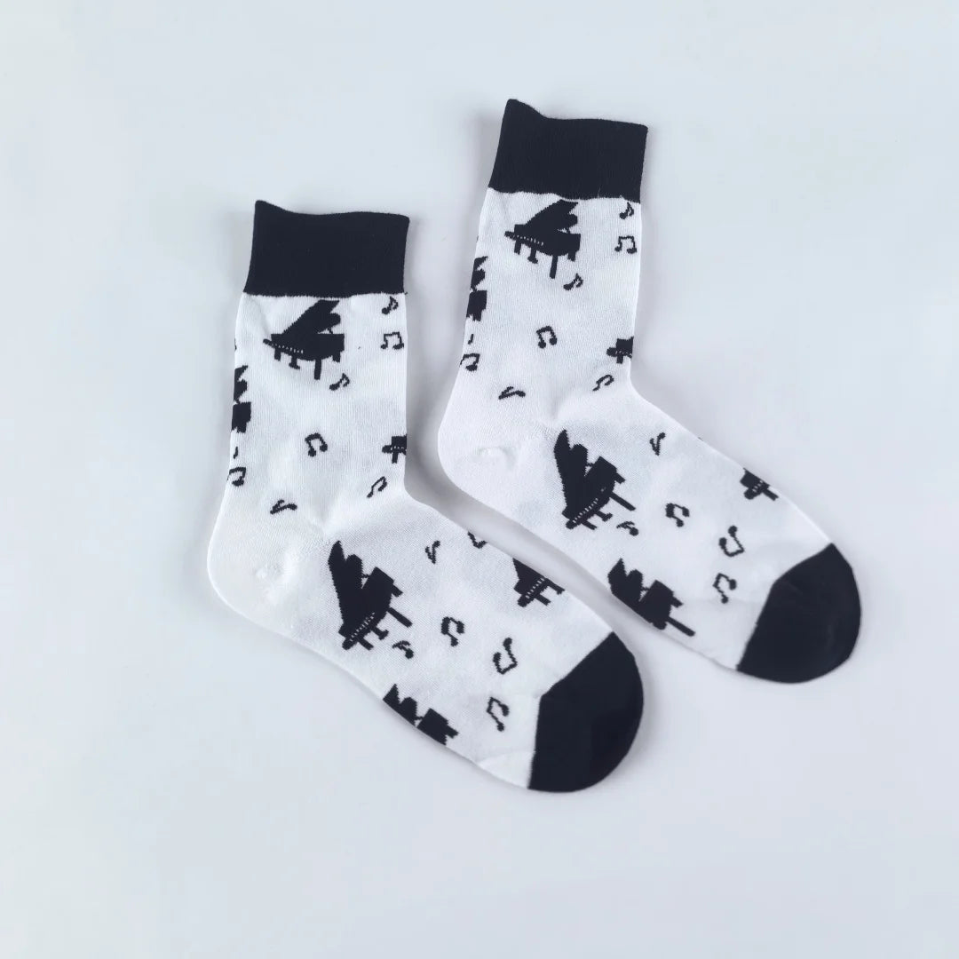 Cotton Blend Mid Calf Piano Pattern Unisex Socks