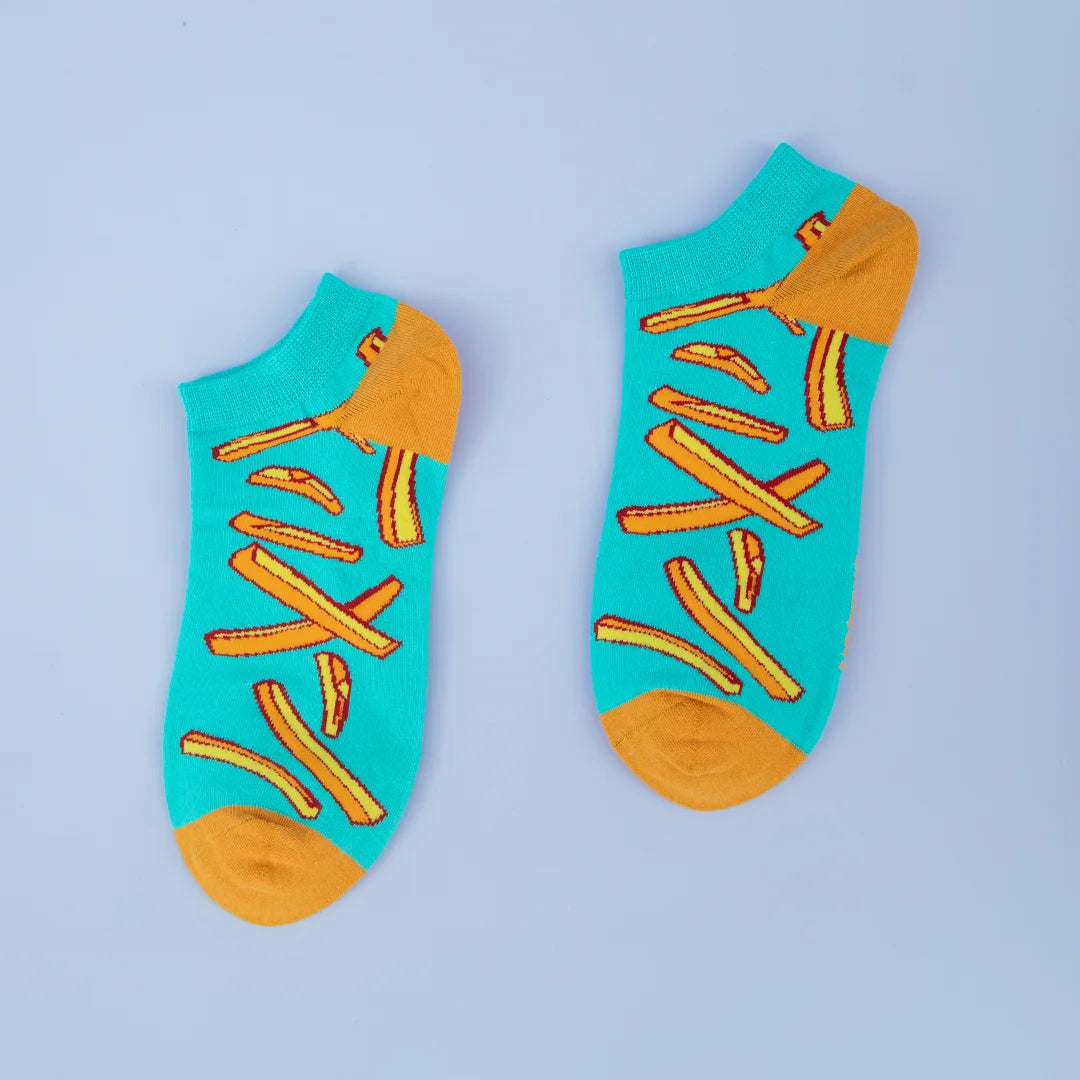 Cotton Blend French Fry Print Unisex Low Cut Socks - 9