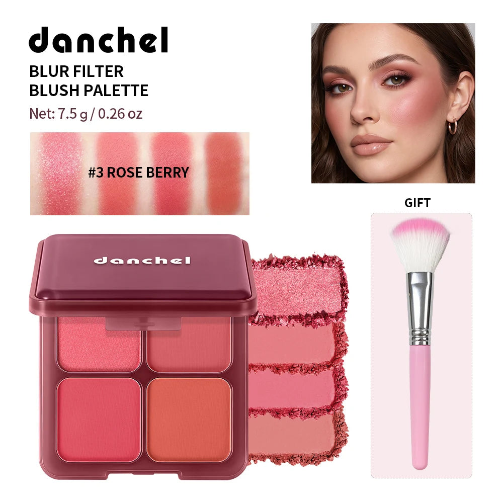 4 Color Matte Powder Blush Palette with Makeup Brush - 20
