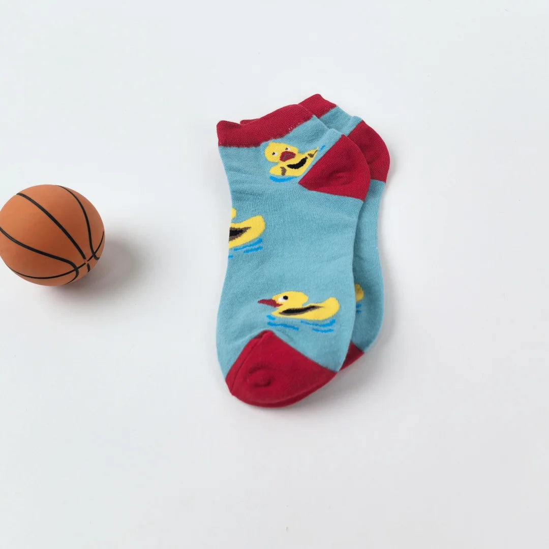Cotton Blend Yellow Duck Pattern Casual Low Tube Socks - 4