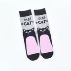 Cotton Blend Mid Calf Cat Print Socks