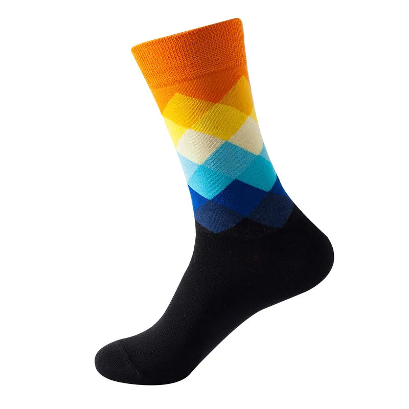 Cotton Blend Mid Calf Gradient Diamond Pattern Casual Socks