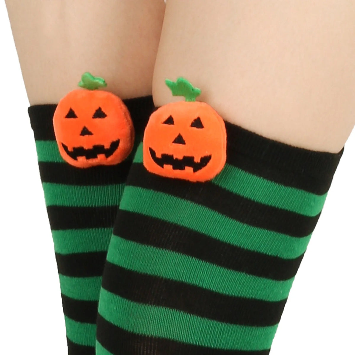 Polyester Striped Pumpkin Over The Knee Socks