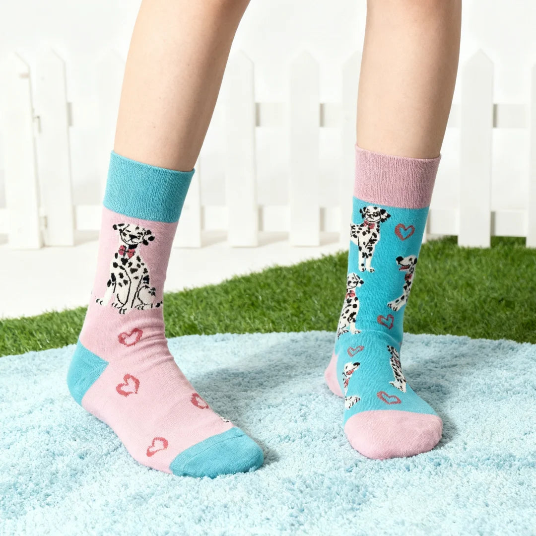 Cotton Blend Spotted Dog Print Mid Calf Casual Socks