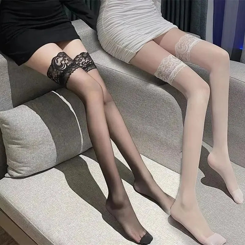 Floral Lace Over Knee Stockings Nylon Spandex Hosiery - 2