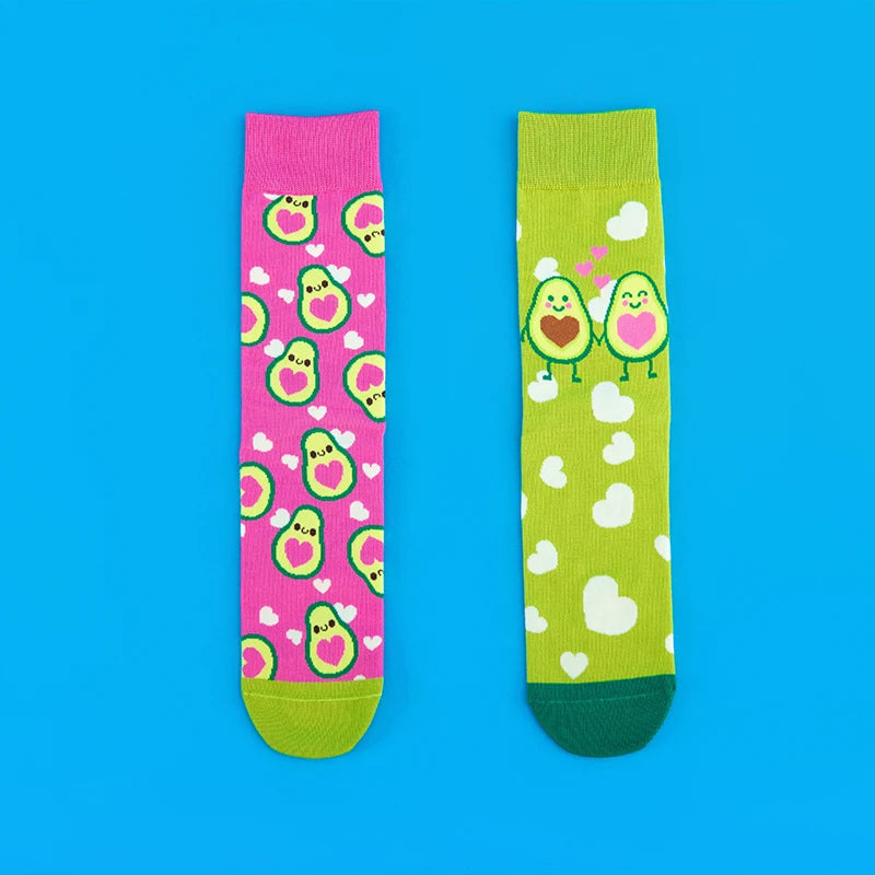 Avocado Heart Print Cotton Blend Mid Calf Socks - 3