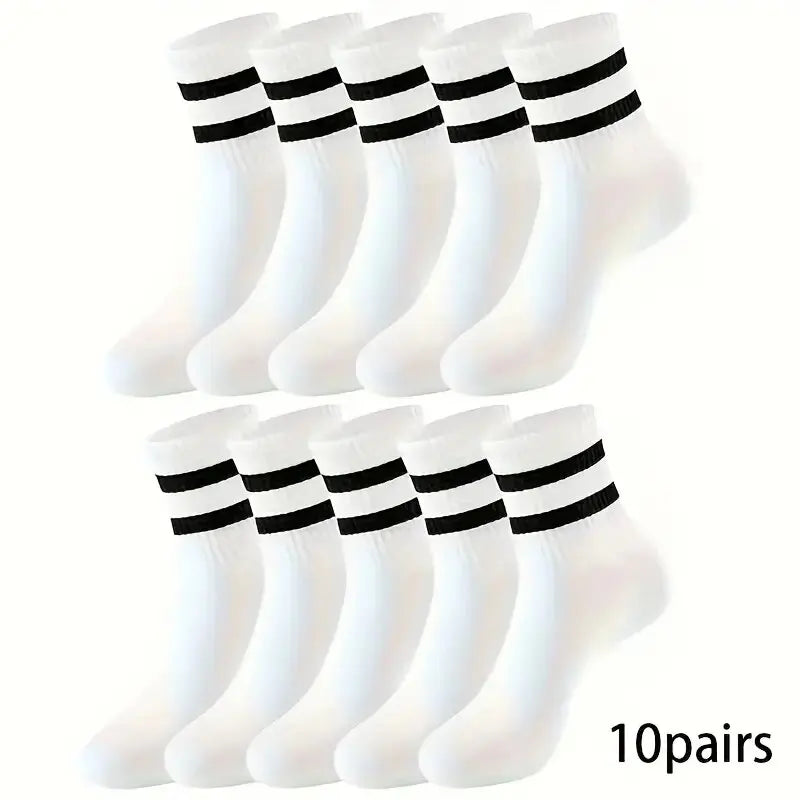 Polyester Blend Striped Mid Tube Mens Casual Crew Socks - 13
