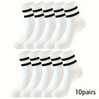 Polyester Blend Striped Mid Tube Mens Casual Crew Socks