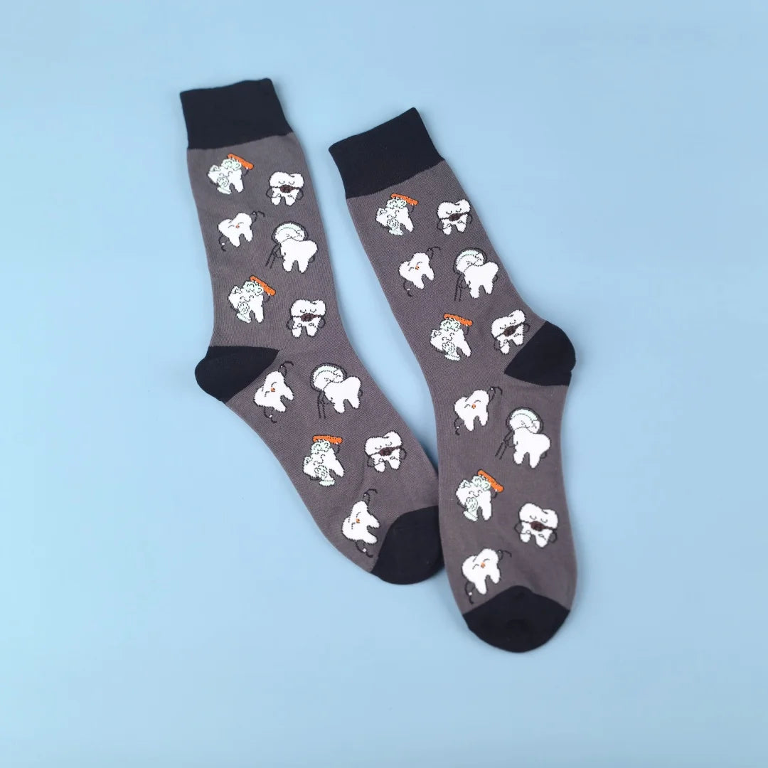 Polyester Spandex Tooth Pattern Crew Socks