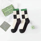 Polyester Elastane Checkerboard Print Casual Middle Tube Socks