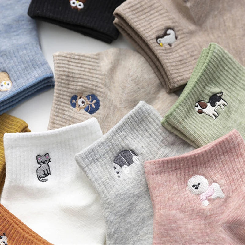 Cotton Embroidered Cartoon Low Tube Socks - 6