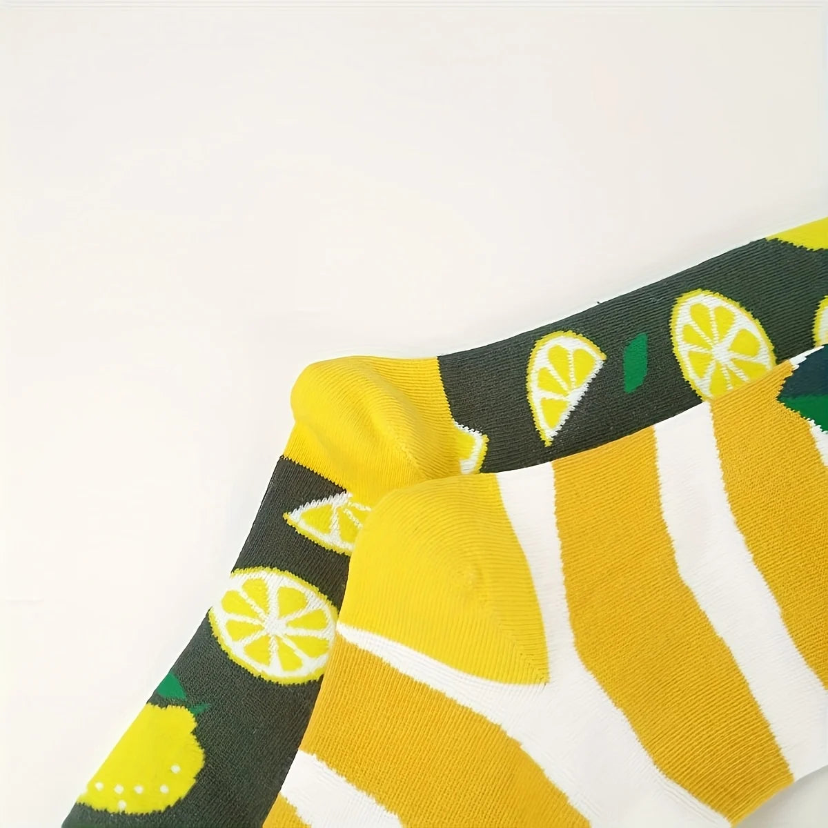 Cotton Lemon Print Mid Calf Casual Socks