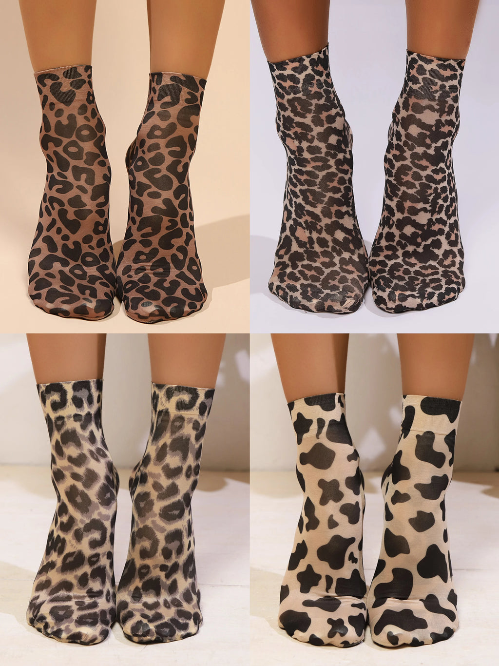 Leopard Print Nylon Casual Ankle Socks