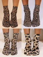 Leopard Print Nylon Casual Ankle Socks