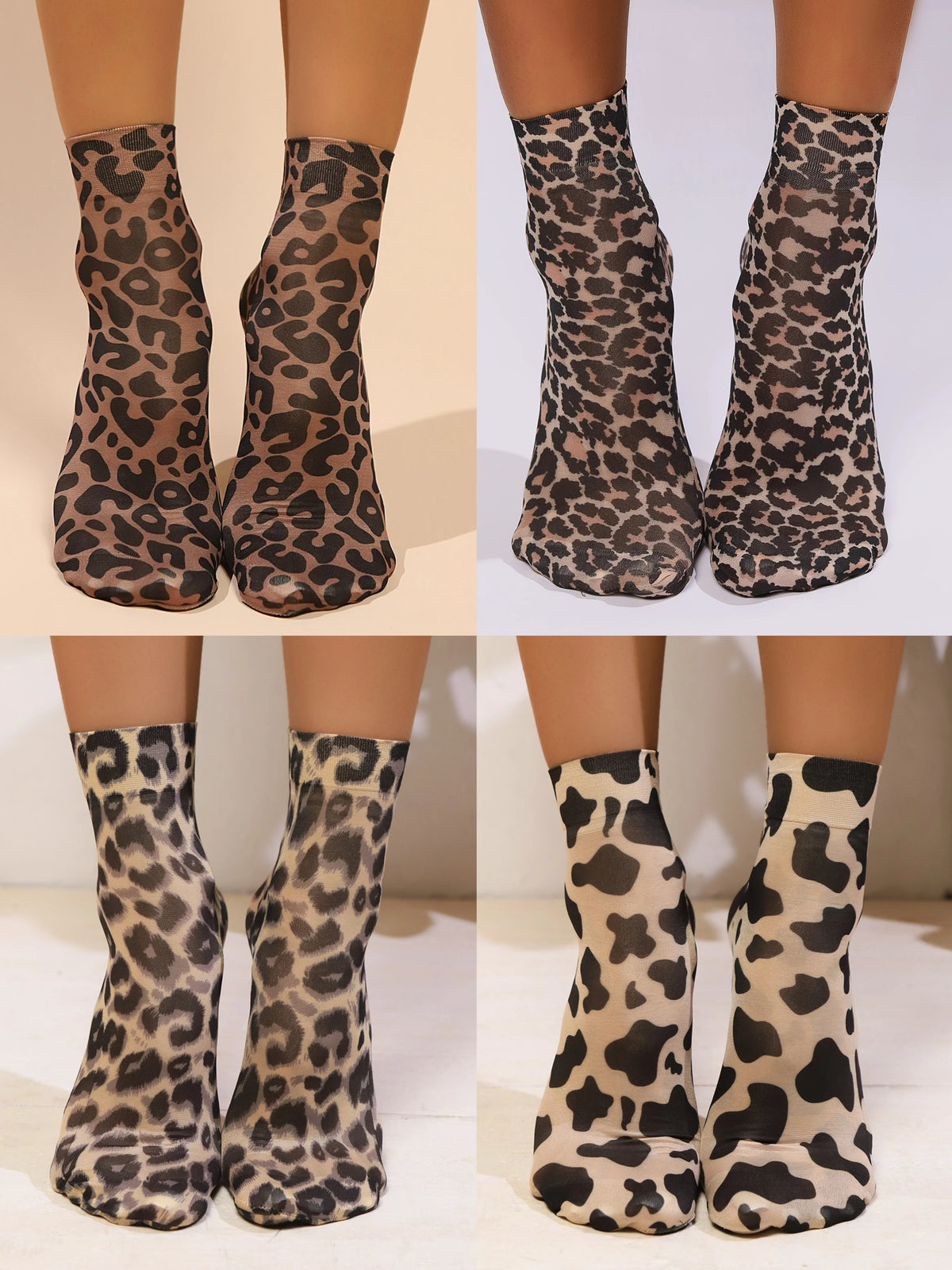 Leopard Print Nylon Casual Ankle Socks