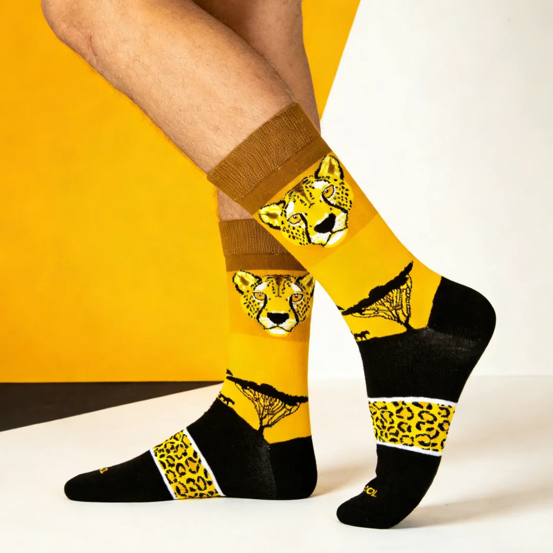 Cotton Blend Cheetah Print Mid Calf Crew Socks