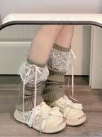Acrylic Knitted Lace Bow Leg Warmers
