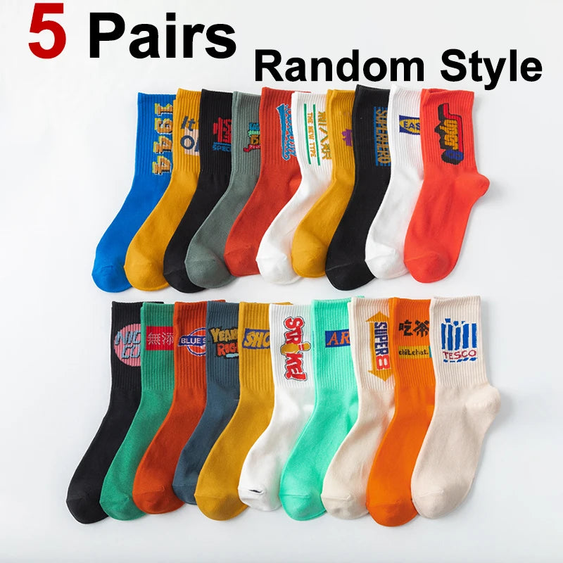 Cotton Blend Letter Printed Mid Tube Casual Crew Socks