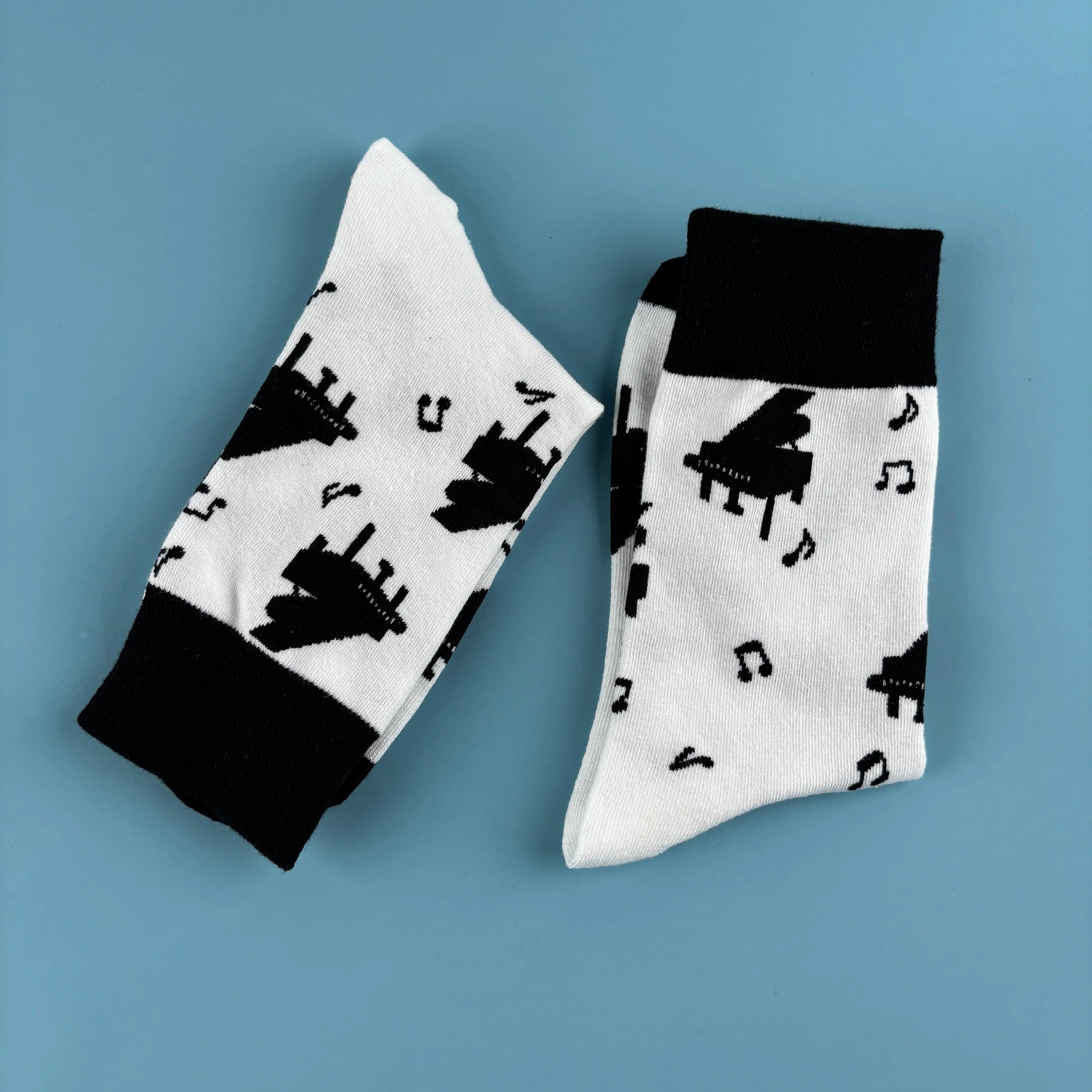 Cotton Blend Music Print Crew Socks - 4