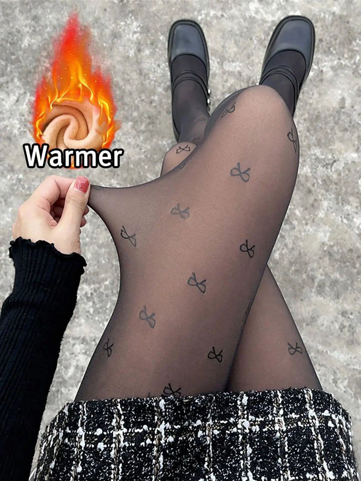 Polyester Elastane Fleece Lined Thermal Pantyhose