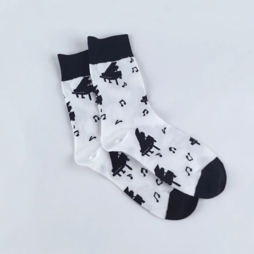 Cotton Blend Mid Calf Music Print Casual Socks