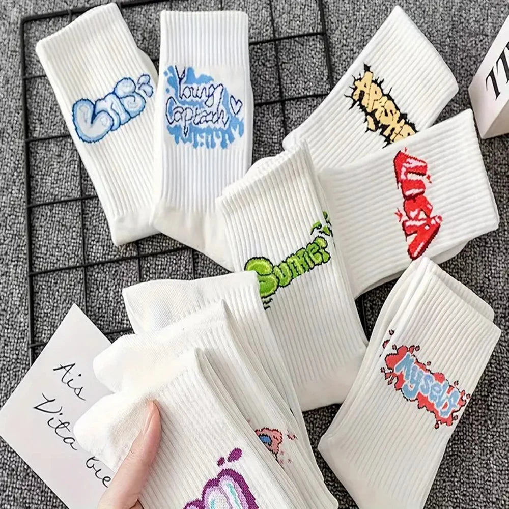 Polyester Elastane Graffiti Print Crew Socks - 2