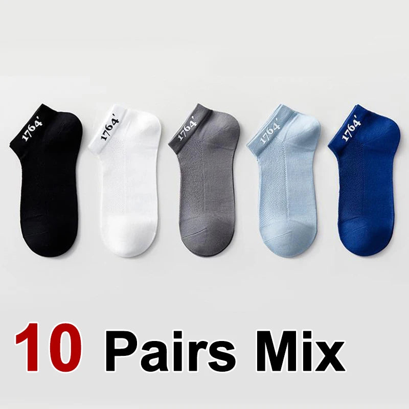 10 Pairs Mens Polyester Elastane Breathable Mesh Ankle Socks