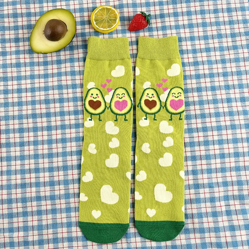 Cotton Blend Avocado Print Mid Calf Socks - 2