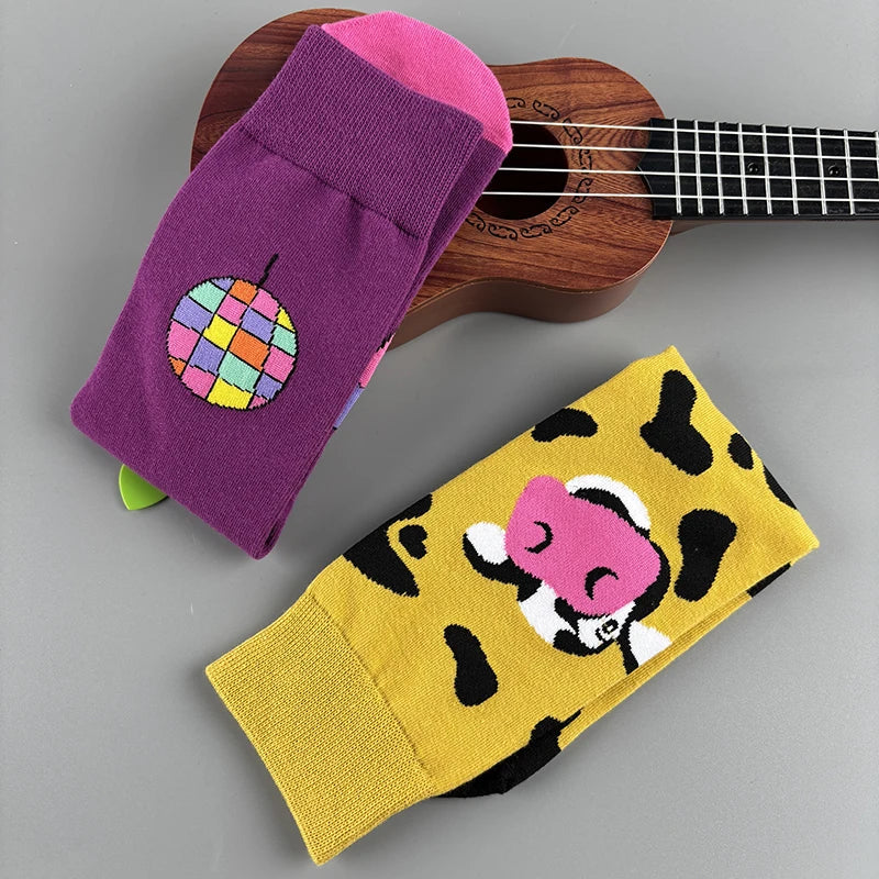 Cotton Blend Cow Print Casual Socks