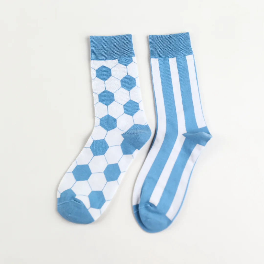 Cotton Blend Mid Calf Geometric Striped Socks - 7