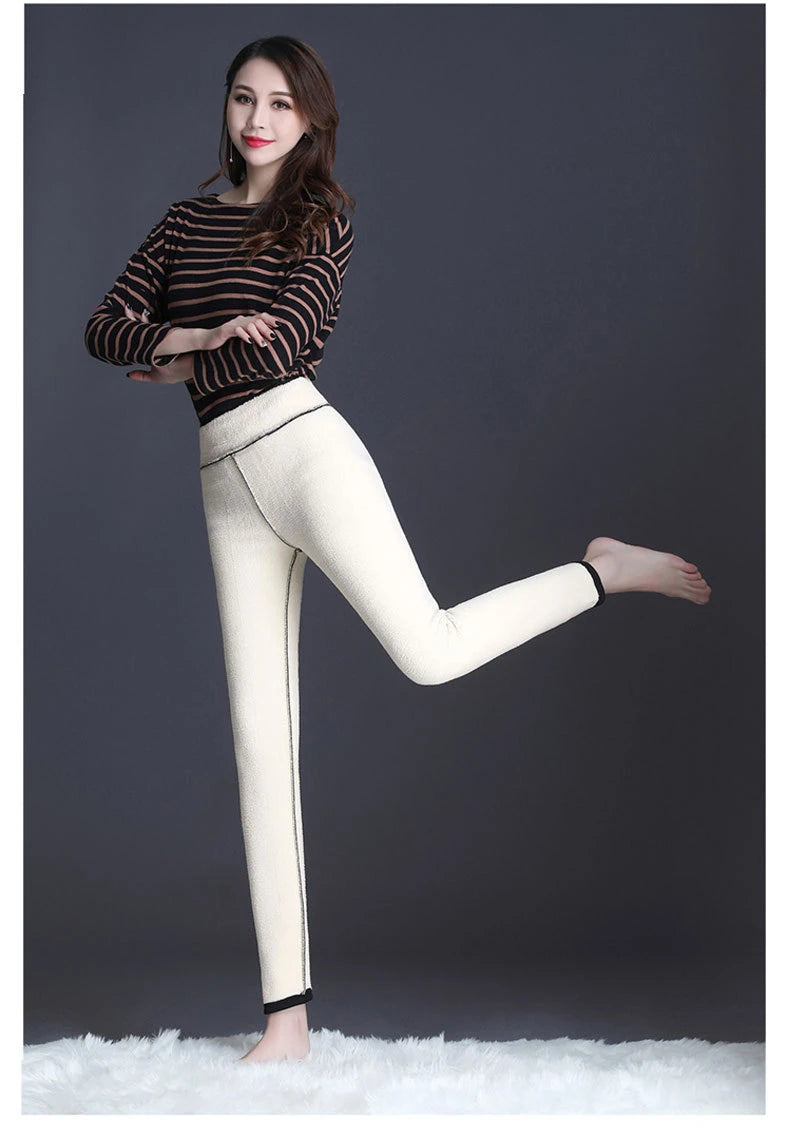 Polyester Fleece Lined High Waist Leggings - 15