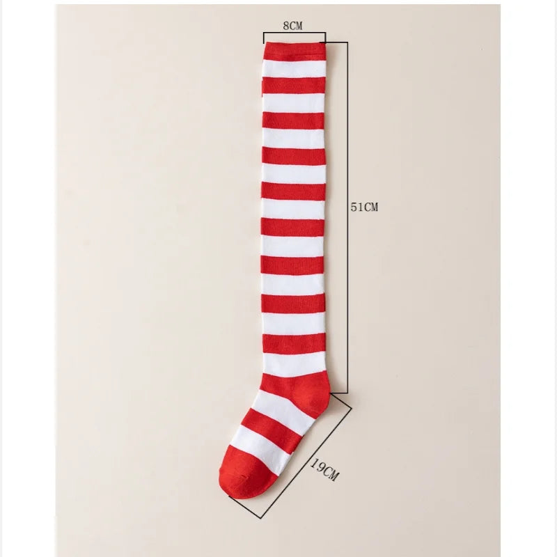 Striped Nylon Polyester Over Knee High Stockings - 2
