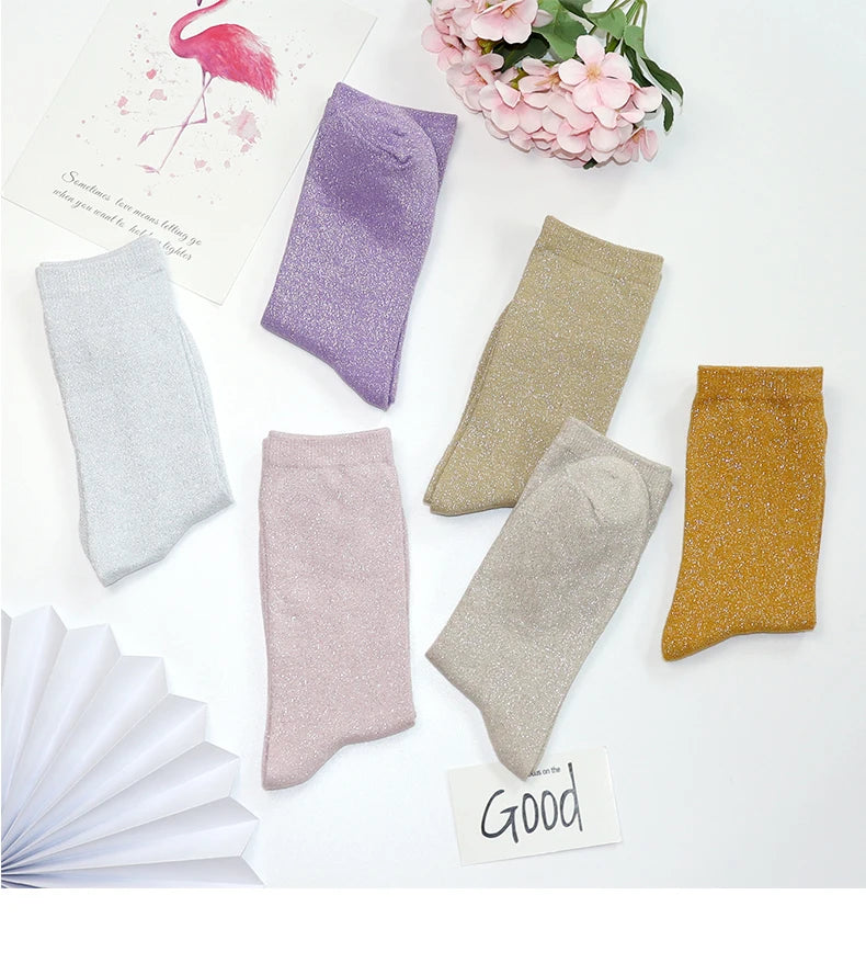 Metallic Knit Women Casual Socks