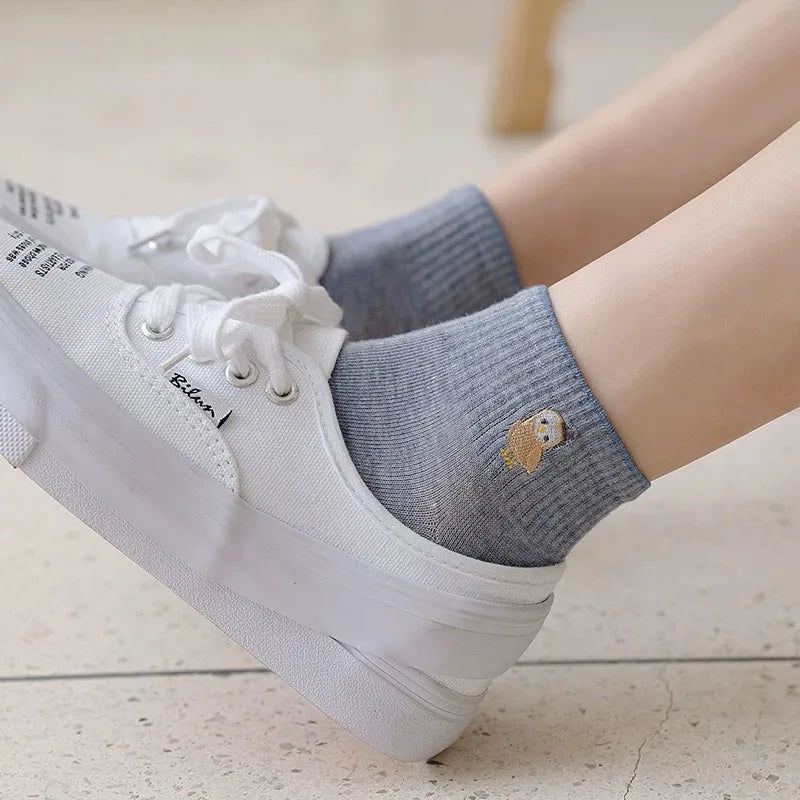 Cotton Embroidered Cartoon Low Tube Socks