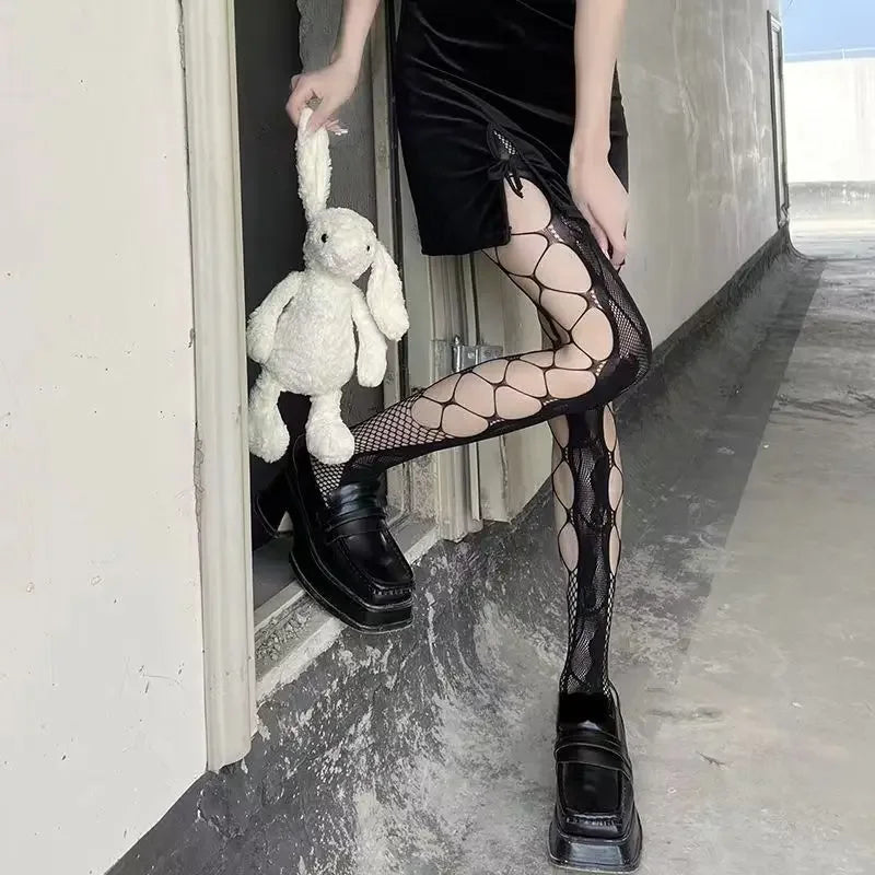 Nylon Cross Print Gothic Lolita Fishnet Tights - 19