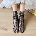 3 Pairs Floral Lace Women Casual Crew Socks