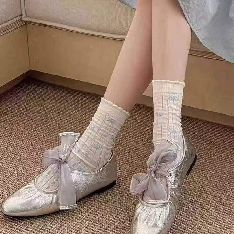 Polyester Blend Bow Pattern Mid Calf Socks Four Pack - 4