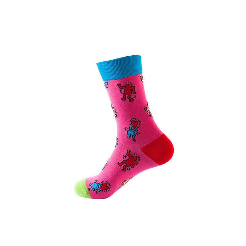 Cotton Blend Artistic Graffiti Pattern Mid Calf Unisex Socks - 6