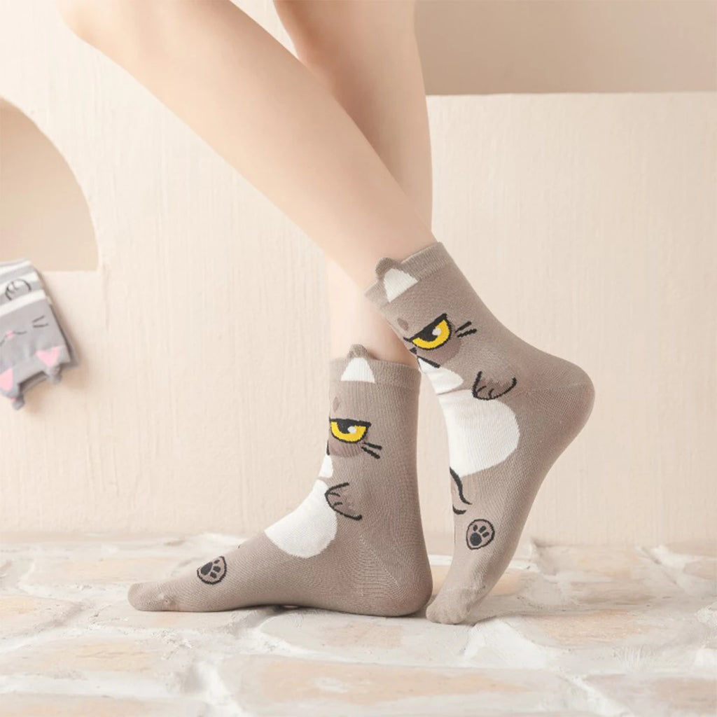 Polyester Elastane Animal Pattern Crew Socks Five Pairs