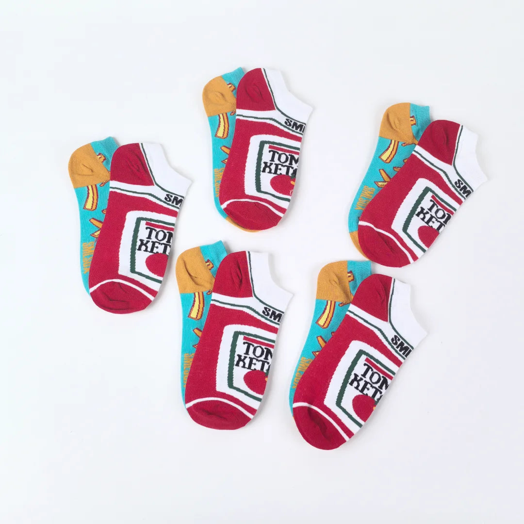 Cotton Blend Unisex Novelty French Fry And Ketchup Pattern Ankle Socks - 10