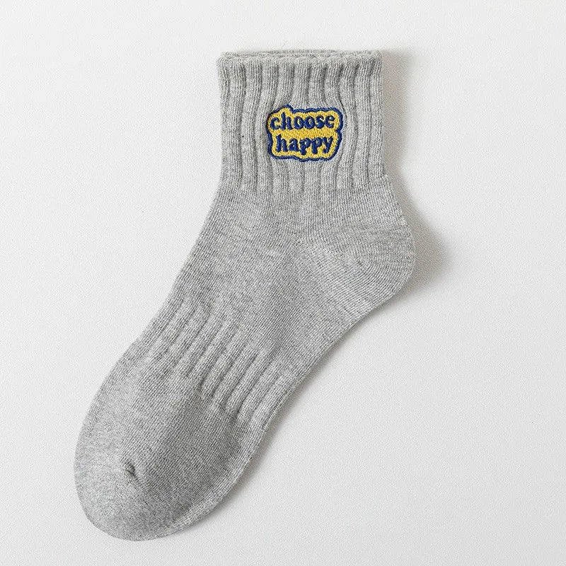 Polyester Blend Printed Letter Casual Crew Socks
