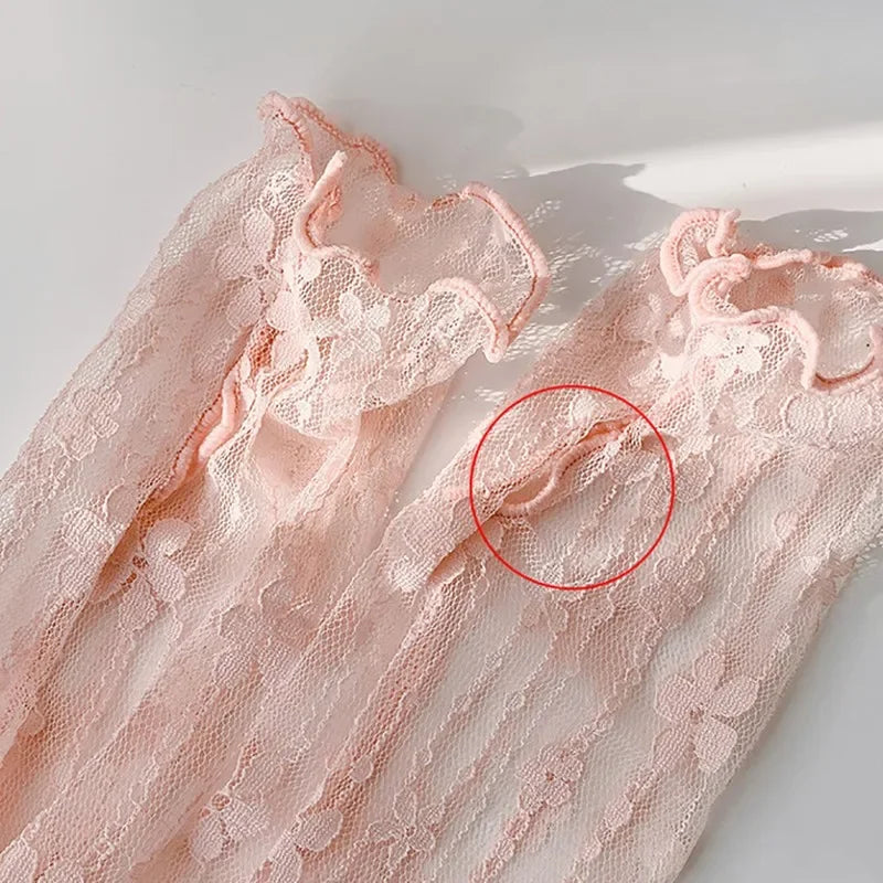 Lace Floral Fingerless Gloves Sun Protection Mesh Sleeves