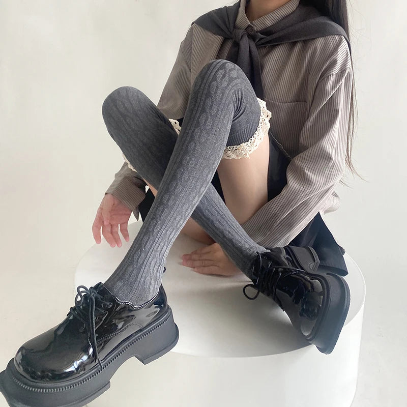 Polyester Elastane Lace Trim Over Knee Lolita Socks - 2