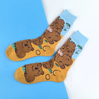 Cotton Blend Capybara Pattern Mid Calf Socks