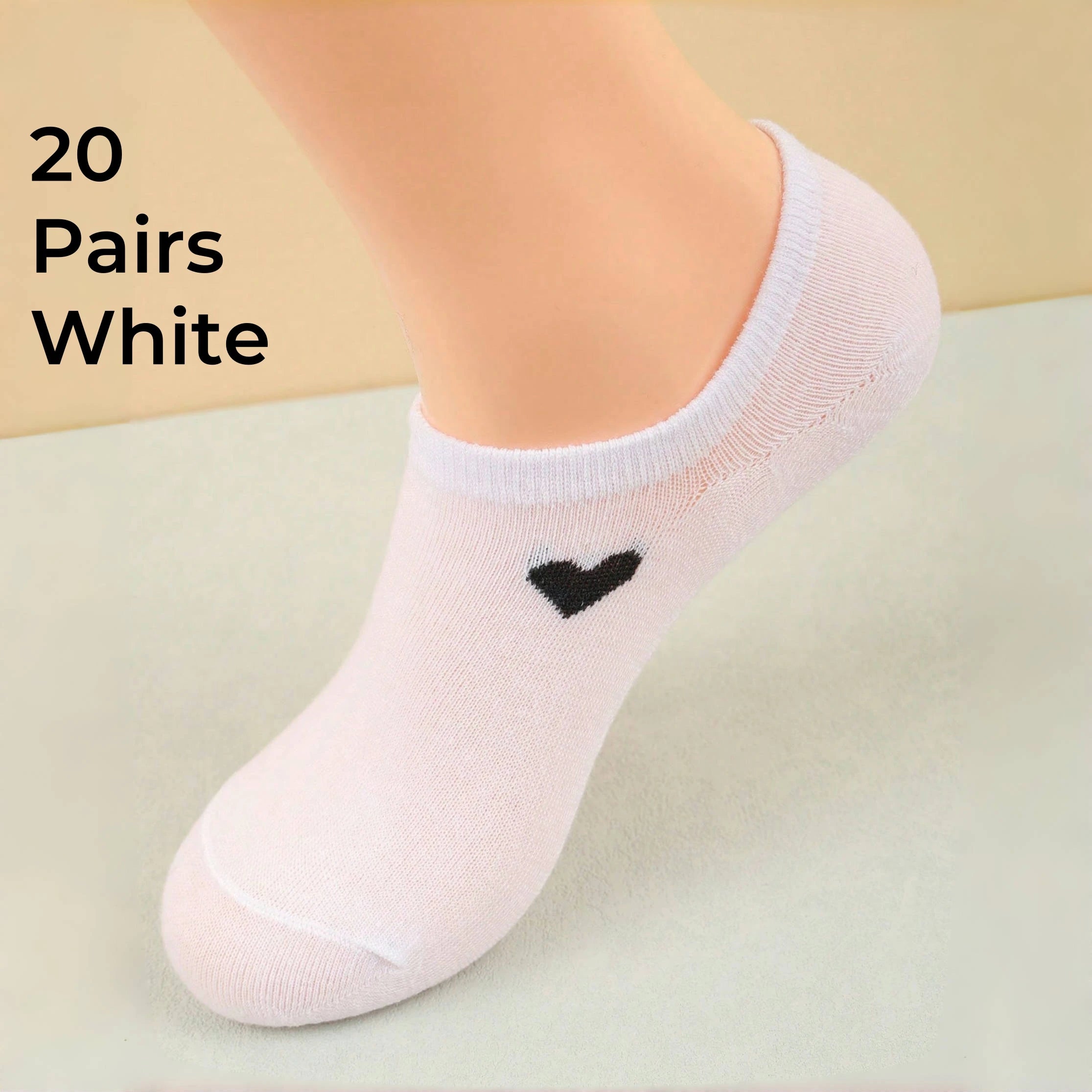 Polyester Elastane Low Cut No Show Heart Pattern Socks - 10