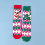 Cotton Blend Christmas Cartoon Pattern Mid Tube Socks