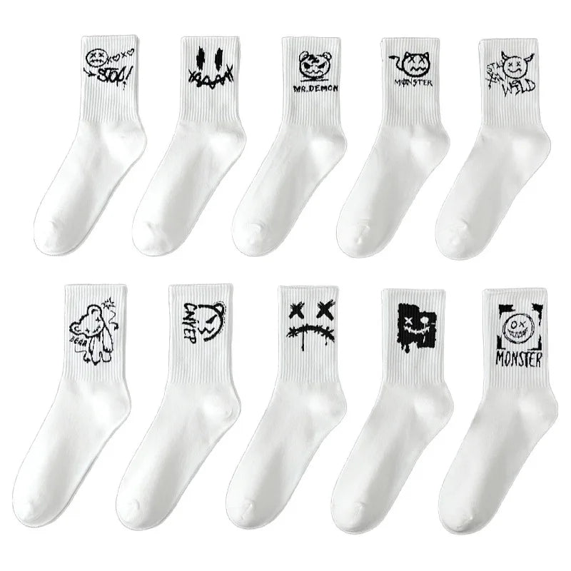 Polyester Spandex Graffiti Crew Socks