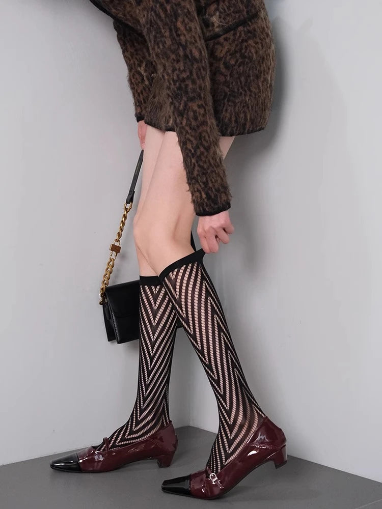 Nylon Fishnet Knee High Socks