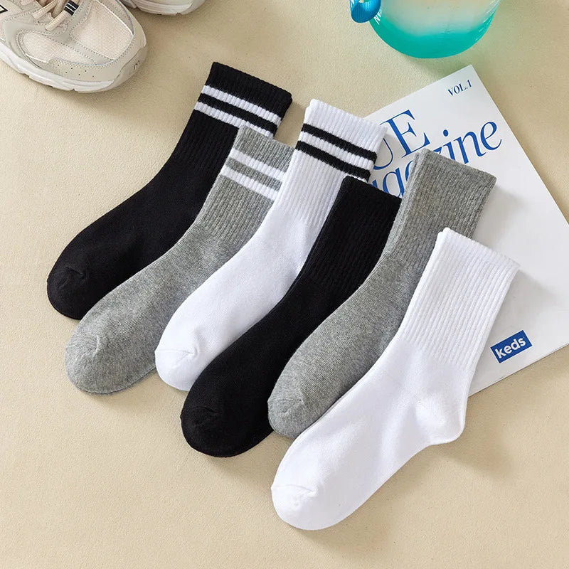 Polyester Mid Tube Casual Striped Women Socks 6 Pairs