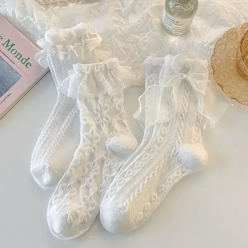 Polyester Lace Ruffle Lolita Socks Mid Tube Casual Wear